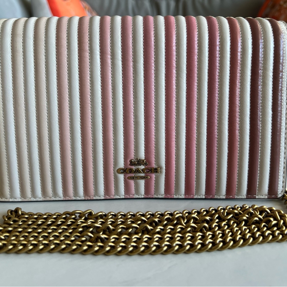 Coach Striped Pink and Cream Shoulder Bag
